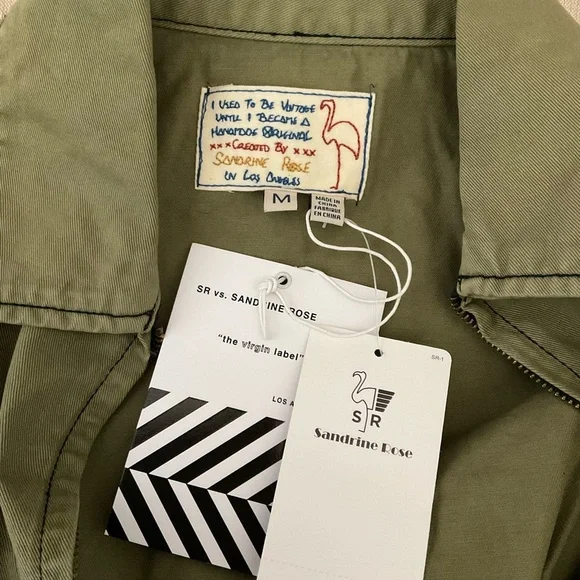 Sandrine Rose FREE PEOPLE Tre’s Cool Army Green Khaki Deep Front Zip Jumpsuit M - Picture 4 of 6